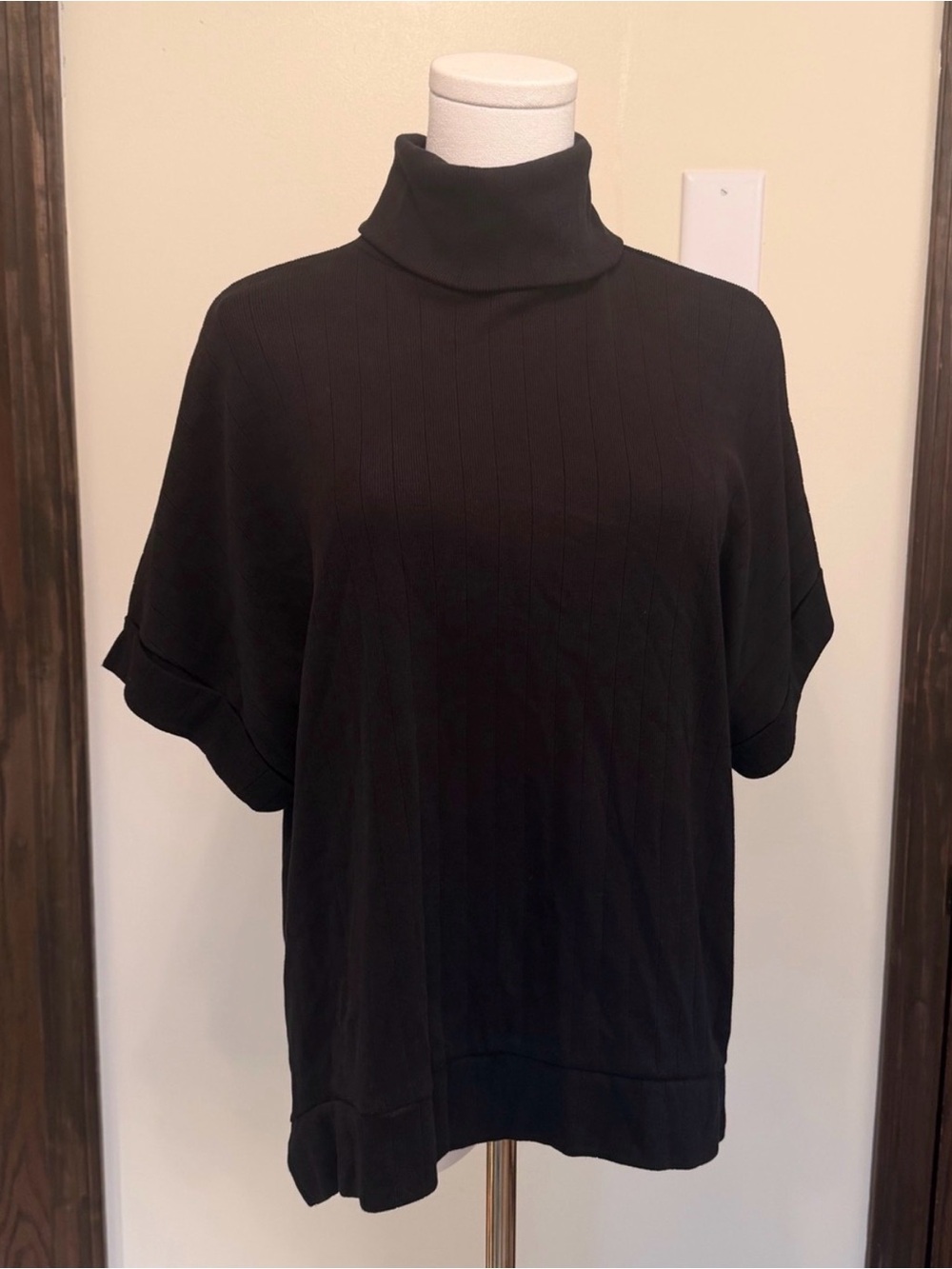 Zara Women’s Black Turtleneck Short-Sleeve Ribbed Top